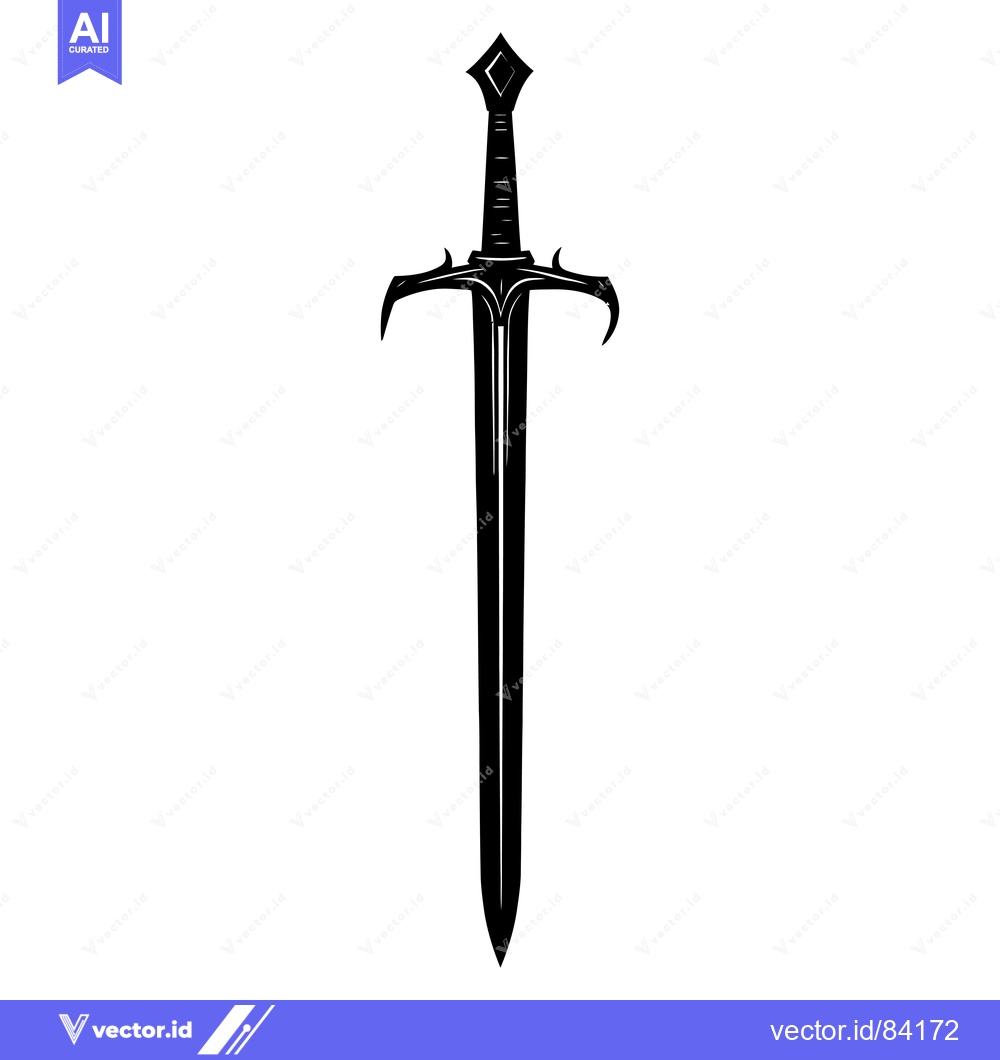 Premium Vector of Black and White Silhouette of a Sword with a Diamond-Shaped Pommel