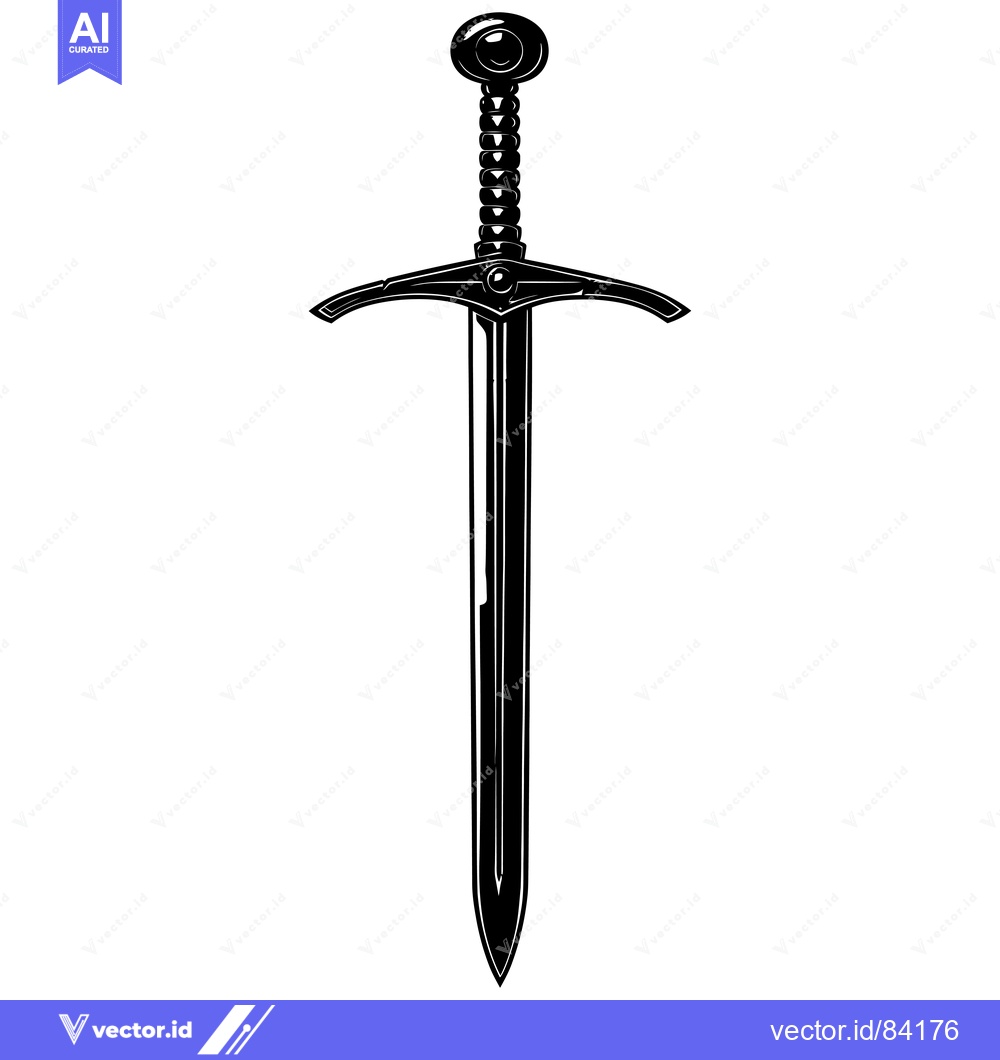 Premium Vector of Black and White Illustration of a Medieval Sword