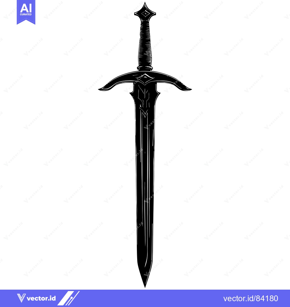 Premium Vector dari A Black and White Illustration of a Medieval Sword