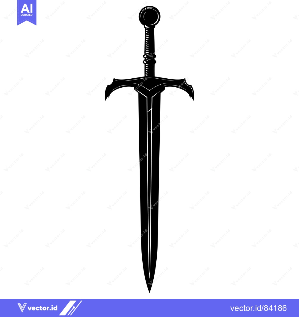 Premium Vector of A Black and White Illustration of a Sword with a Rounded Pommel