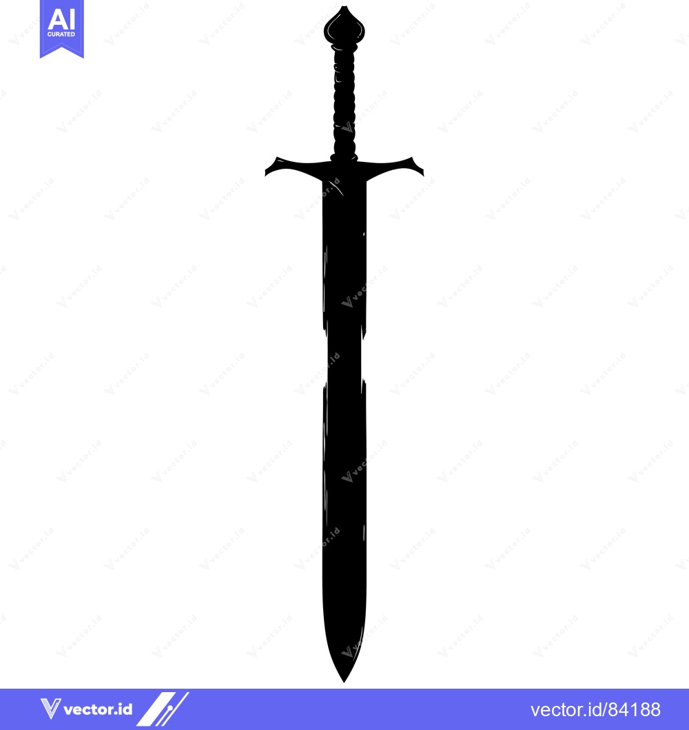 Premium Vector dari Black and White Silhouette of a Sword with a Pointed Tip