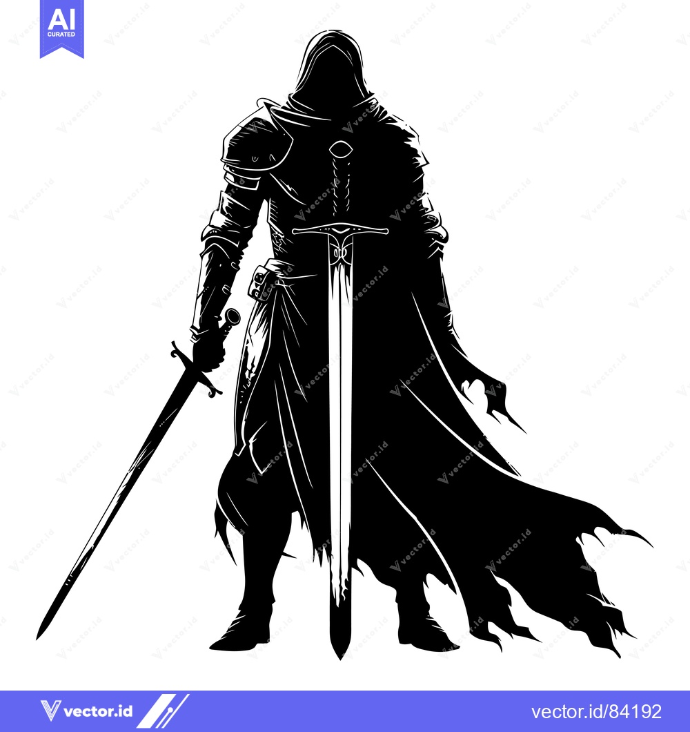 Premium Vector of Silhouette of a Hooded Knight Holding a Sword