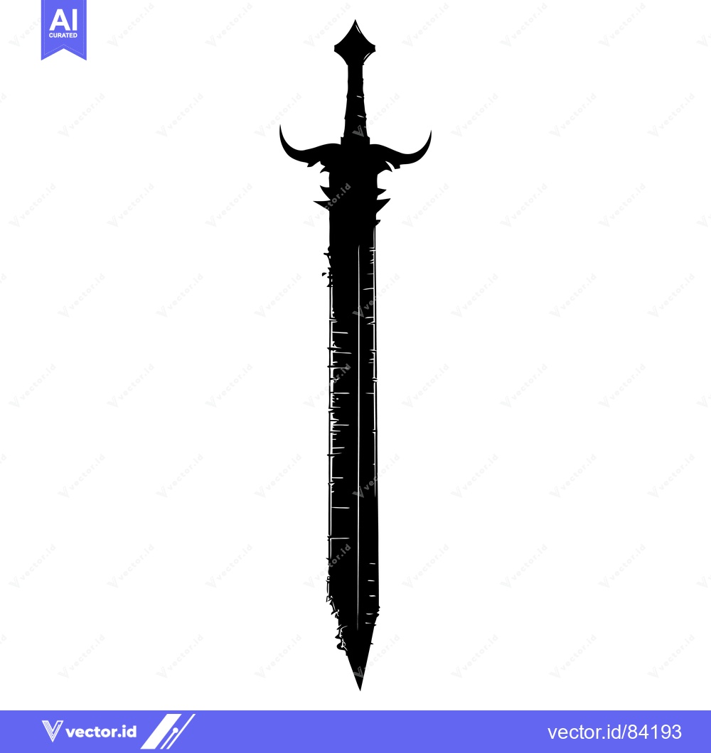 Premium Vector of Black and white silhouette of a fantasy sword with intricate details.