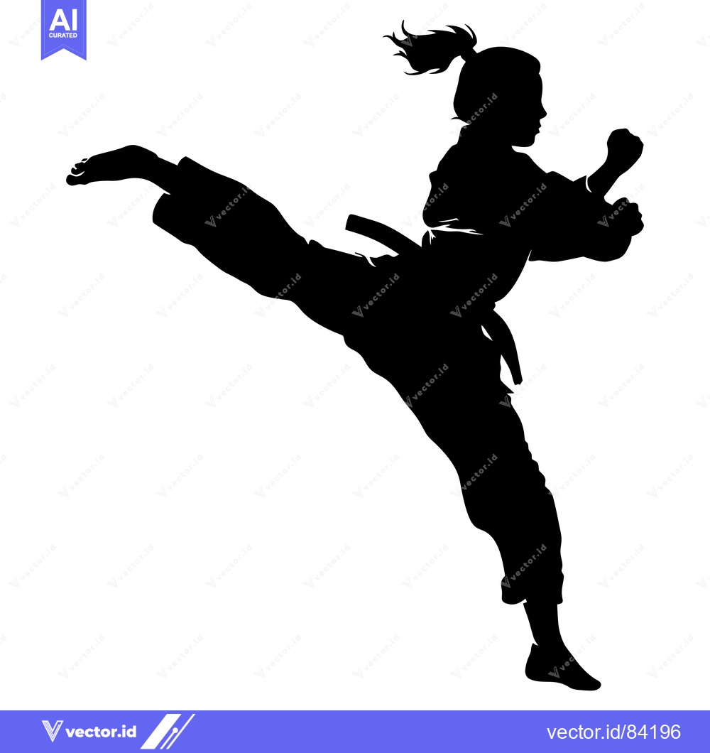 Premium Vector dari Silhouette of a Woman Practicing Martial Arts with a High Kick