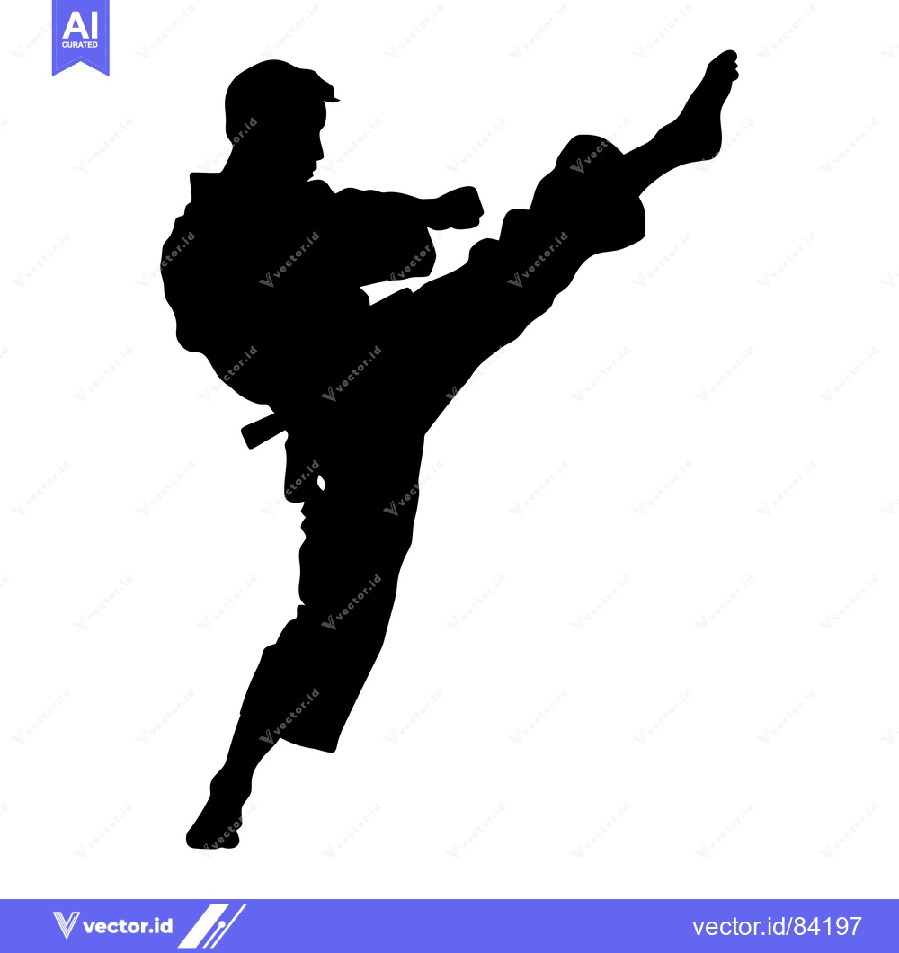 Premium Vector dari Silhouette of a Karate Practitioner Executing a High Kick