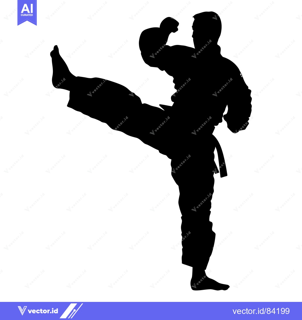 Premium Vector of Silhouette of a Man Performing a Martial Arts Kick