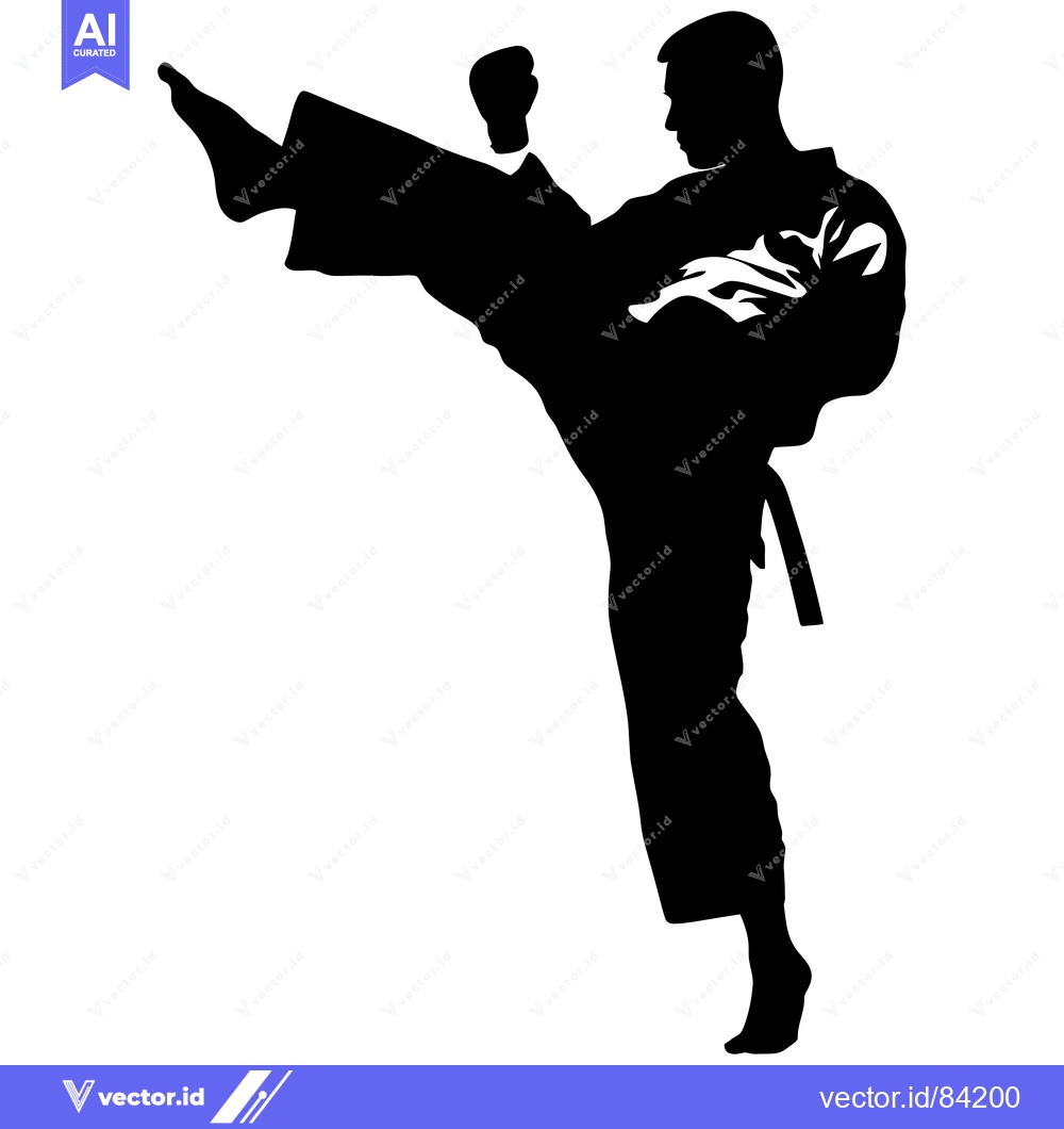 Premium Vector of Silhouette of a Male Martial Artist Performing a High Kick