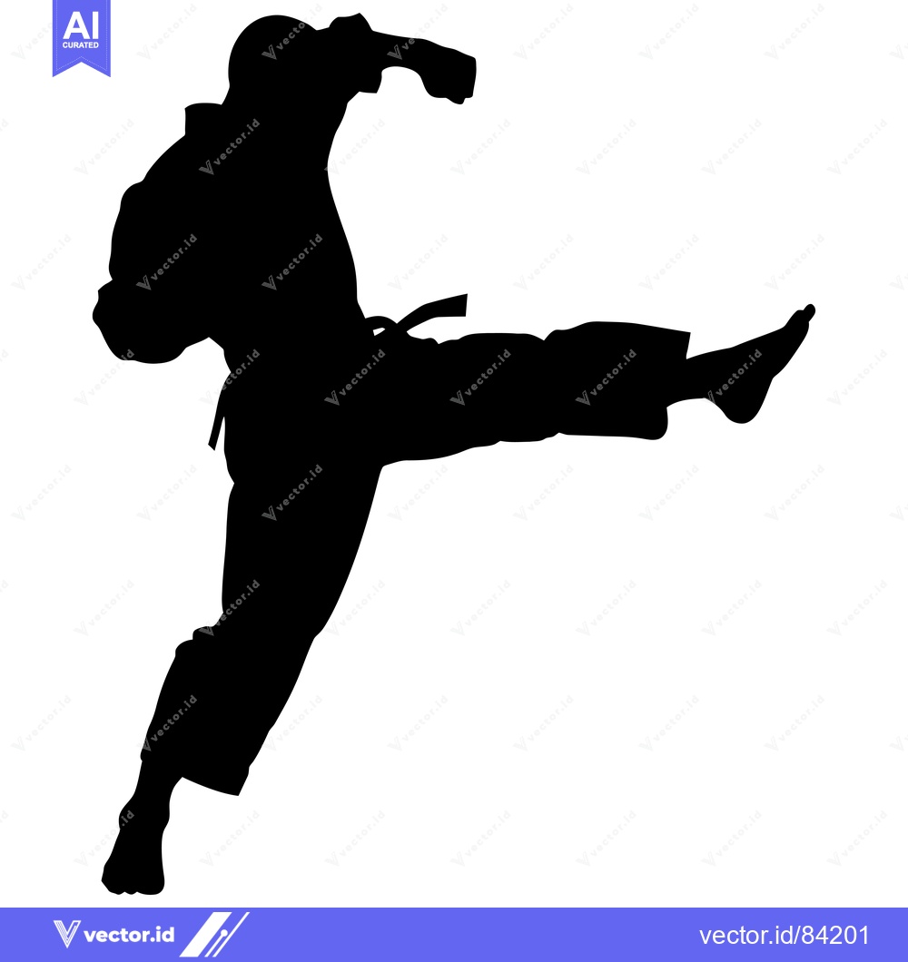 Premium Vector dari Silhouette of a martial artist performing a high kick