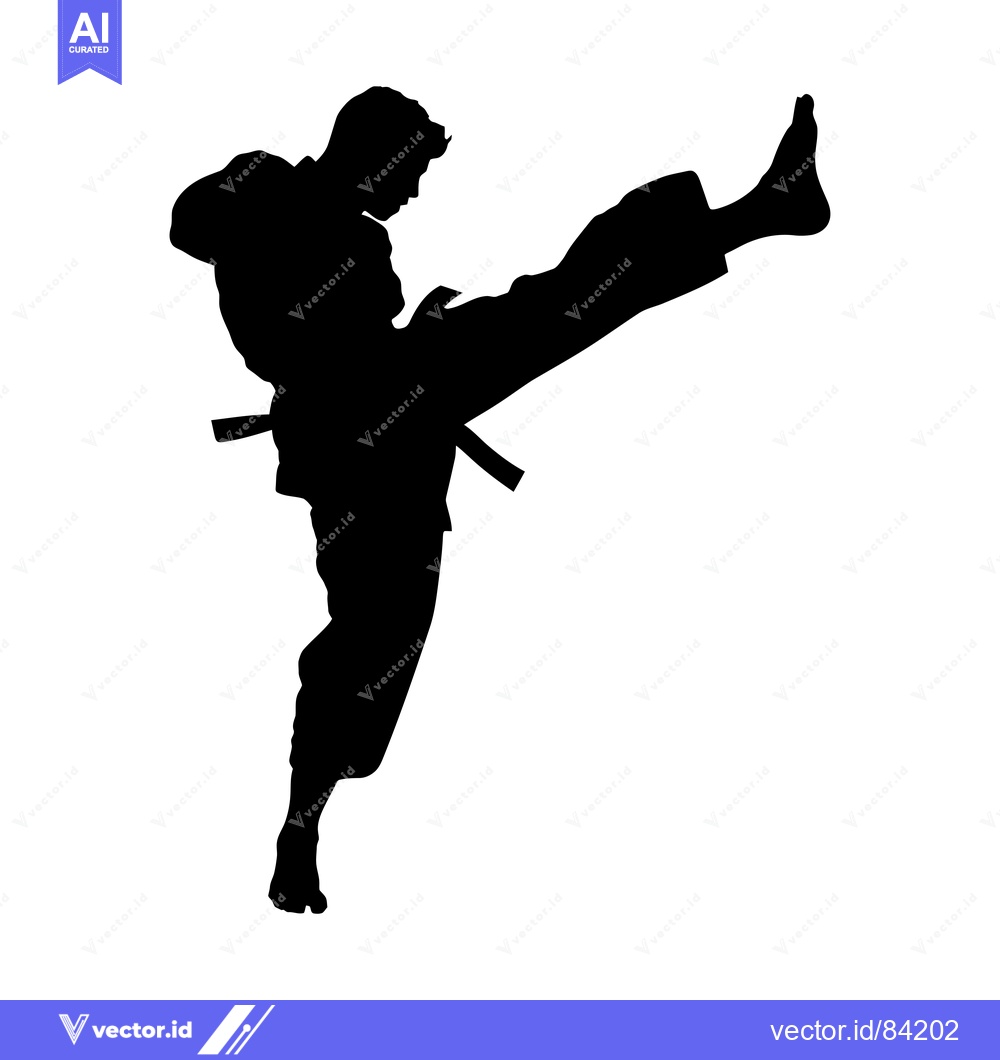 Premium Vector of Silhouette of a Martial Arts Practitioner Executing a High Kick