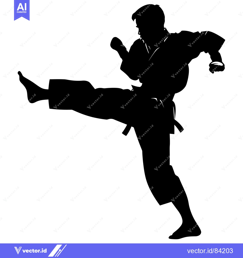 Premium Vector dari Silhouette of a Karate Practitioner Performing a Kick