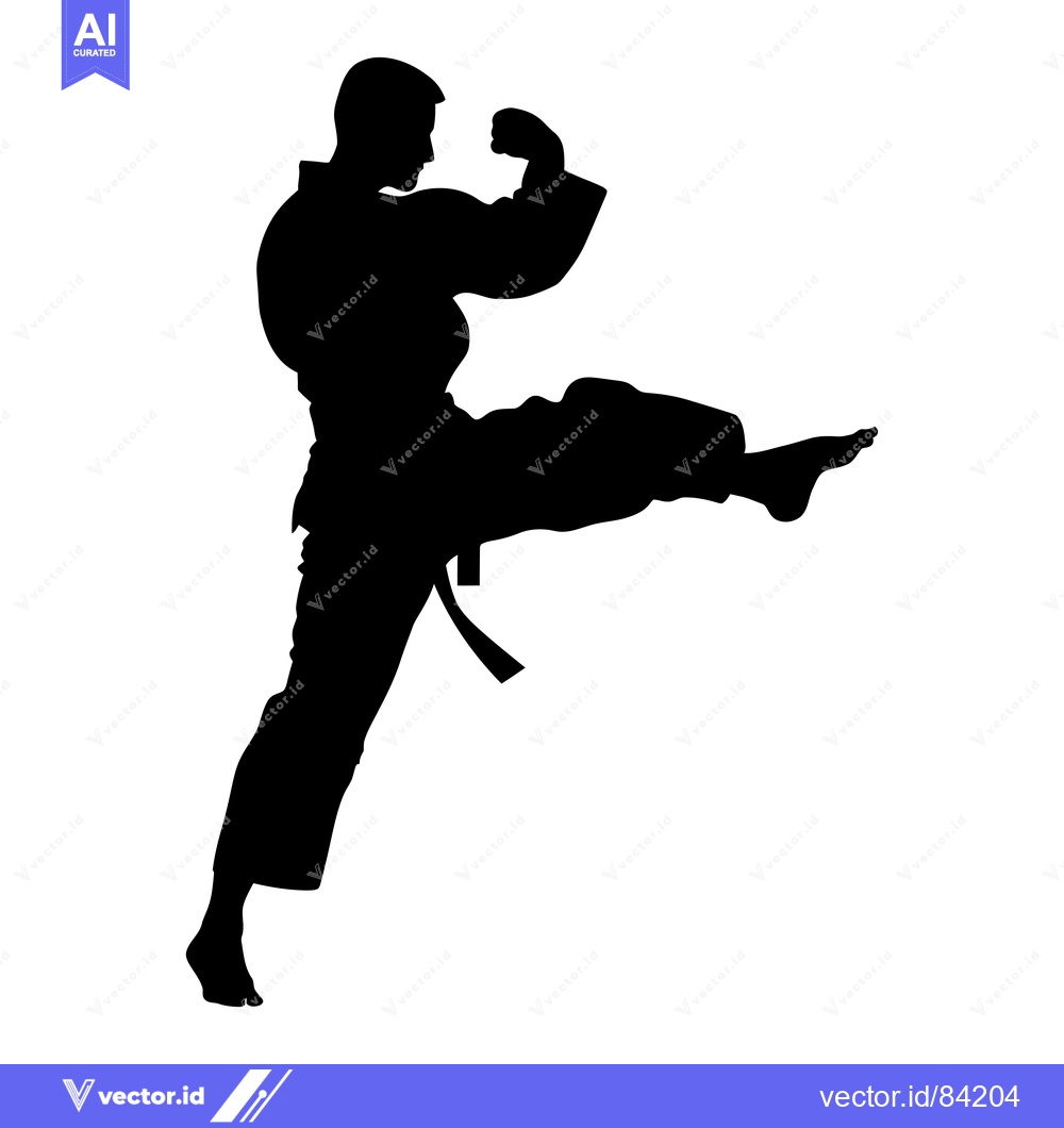 Premium Vector dari Silhouette of a Person in a Karate Pose with a Raised Leg