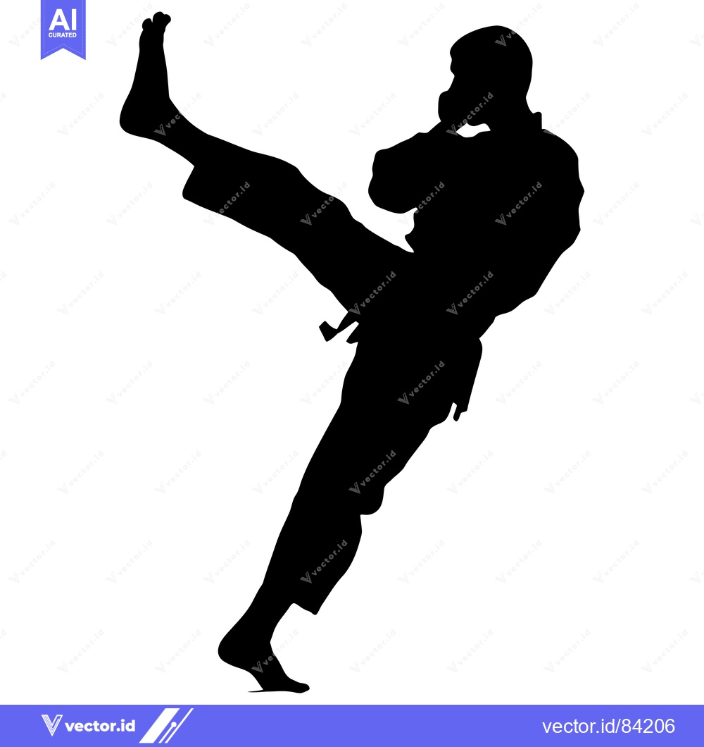 Premium Vector of Silhouette of a Person Executing a High Kick in Martial Arts