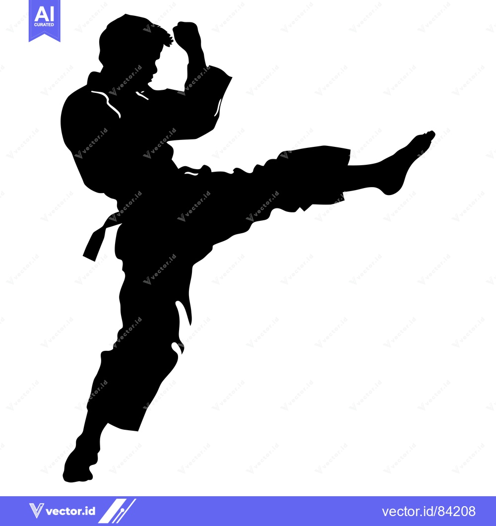 Premium Vector of Silhouette of a martial artist in mid-kick, displaying power and grace