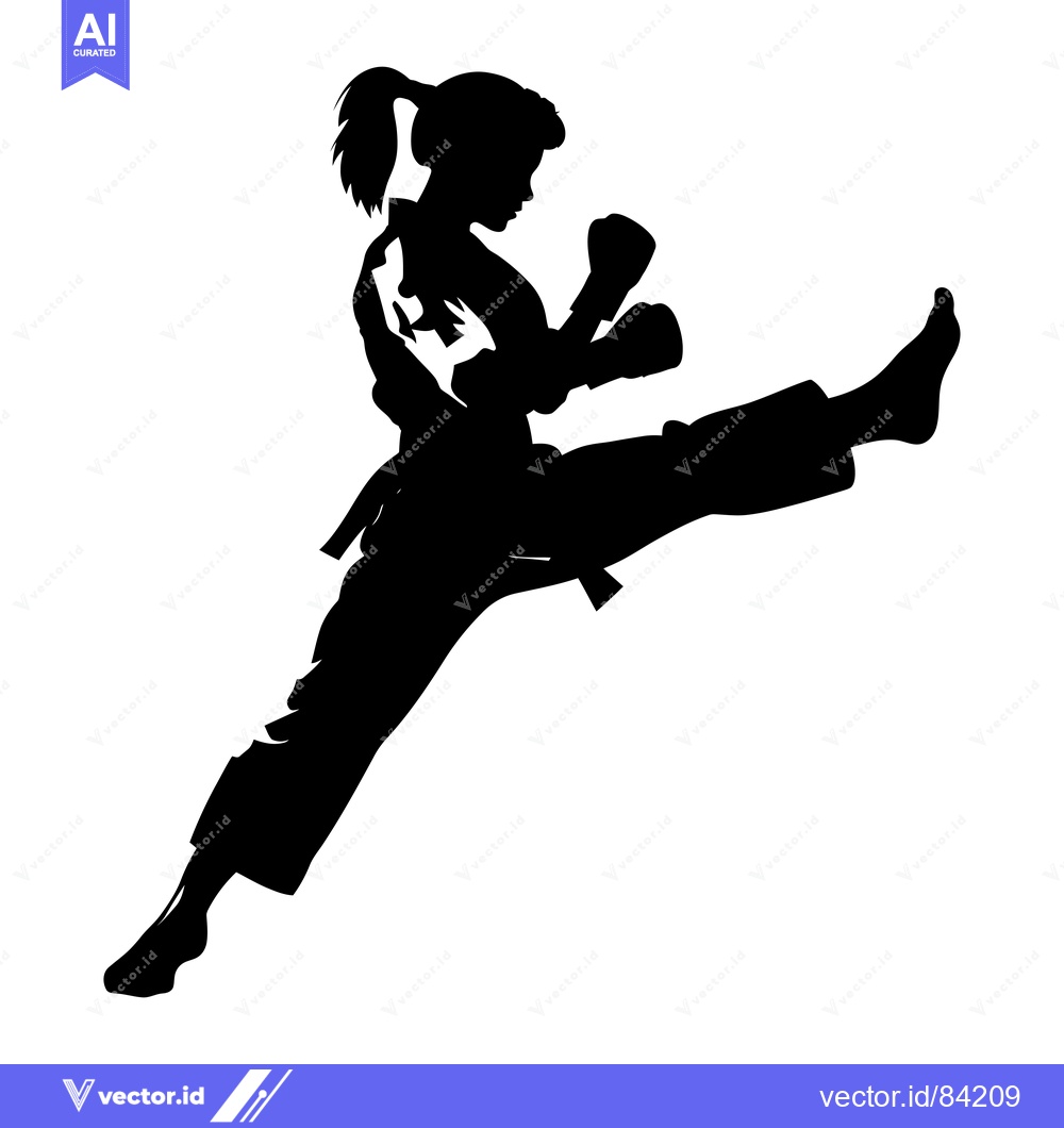 Premium Vector of Silhouette of a Female Martial Artist Performing a Kick