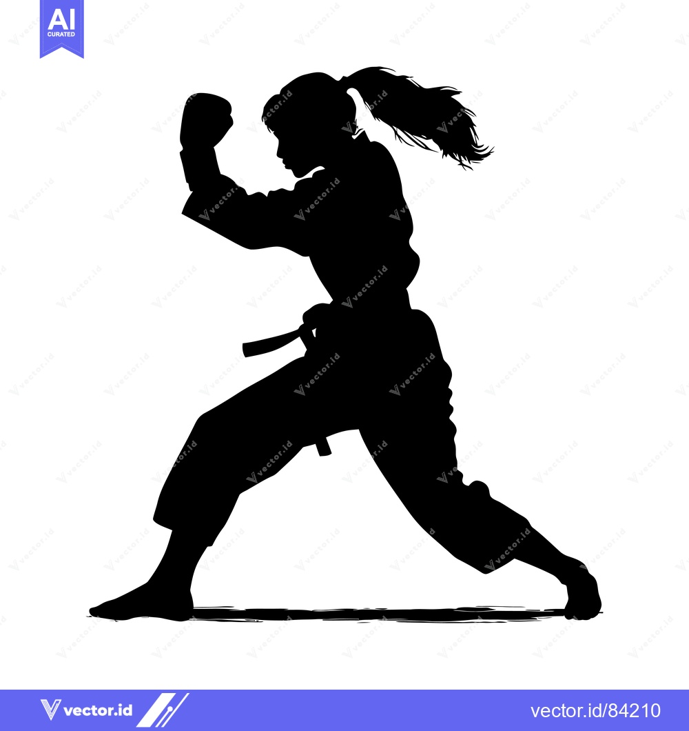 Premium Vector dari Silhouette of a Female Martial Artist in a Fighting Stance