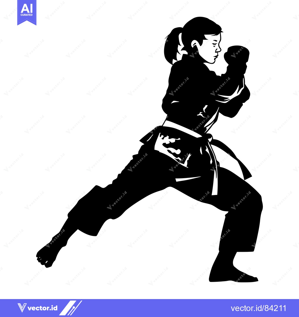 Premium Vector dari Silhouette of a Female Martial Arts Practitioner in a Fighting Stance