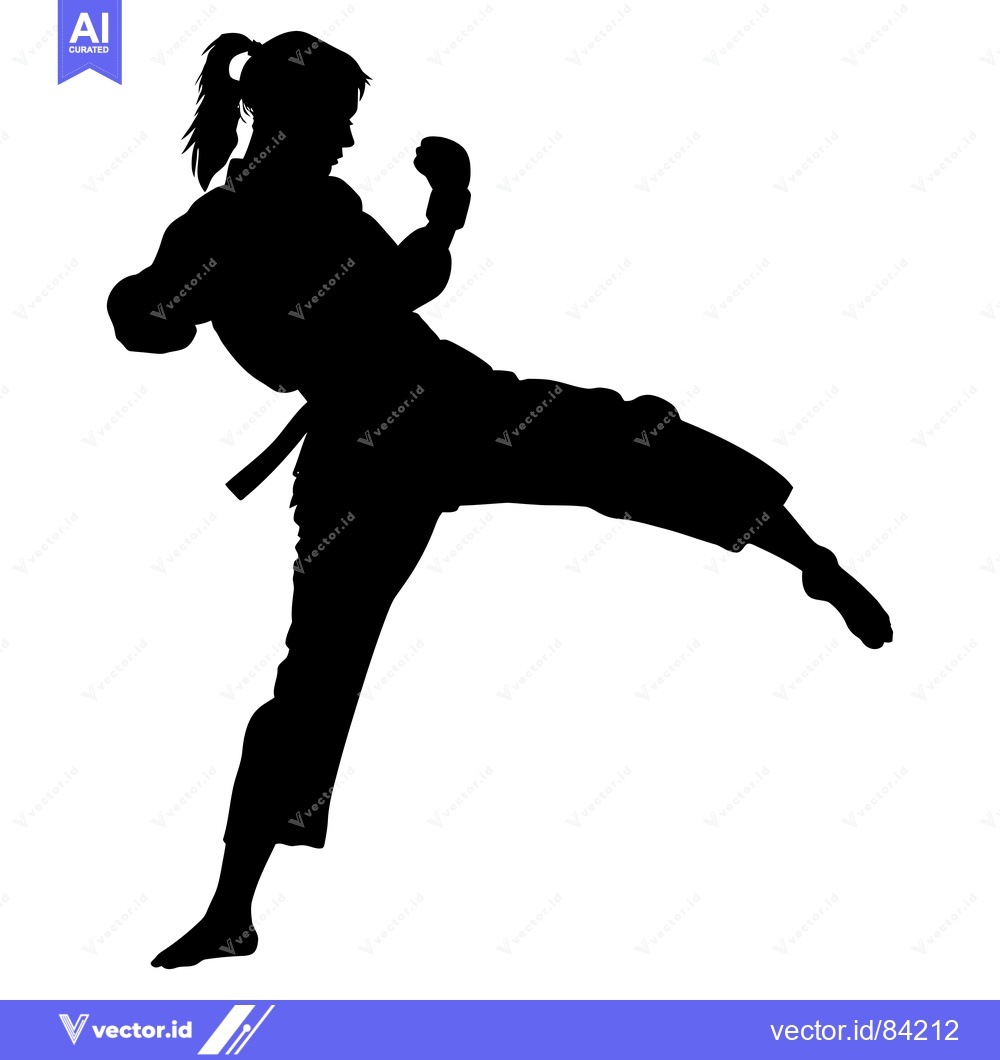 Premium Vector of Silhouette of a Woman Performing a Martial Arts Kick
