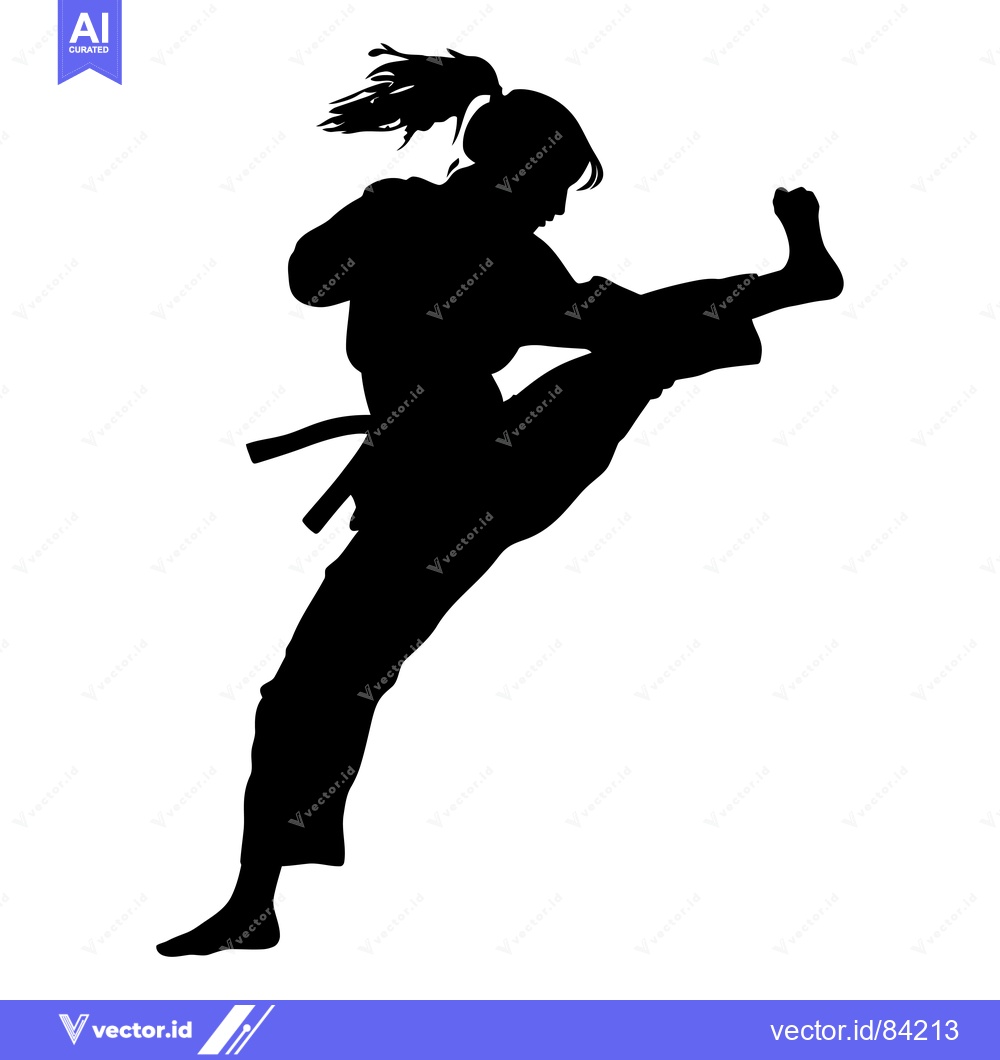 Premium Vector dari Silhouette of a Woman Performing a High Kick in Karate