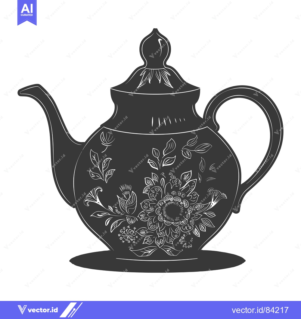 Premium Vector dari A Black and White Illustration of a Teapot Decorated with Floral Motif