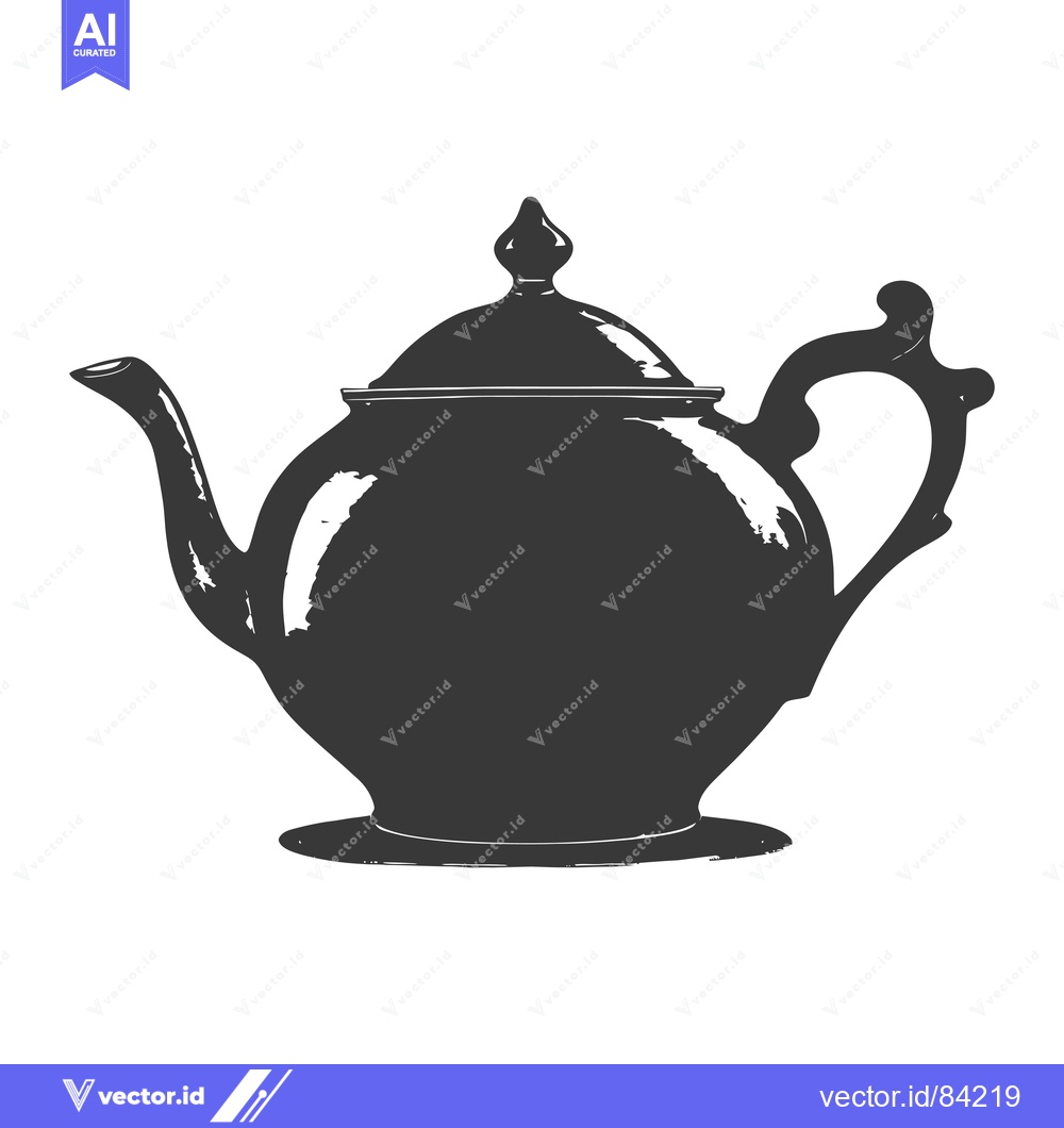Premium Vector of Hand-Drawn Silhouette of a Vintage Teapot with a Rounded Body and a Cu