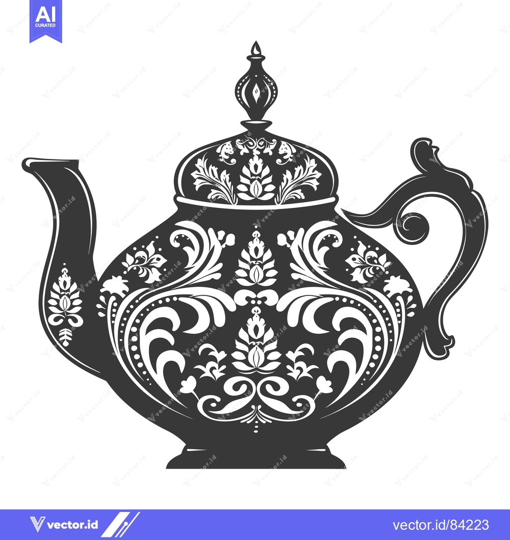 Premium Vector of Ornate Black and White Teapot with Floral Pattern