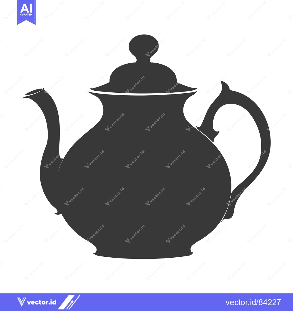 Premium Vector dari Silhouette of a Traditional Teapot with a Curved Handle