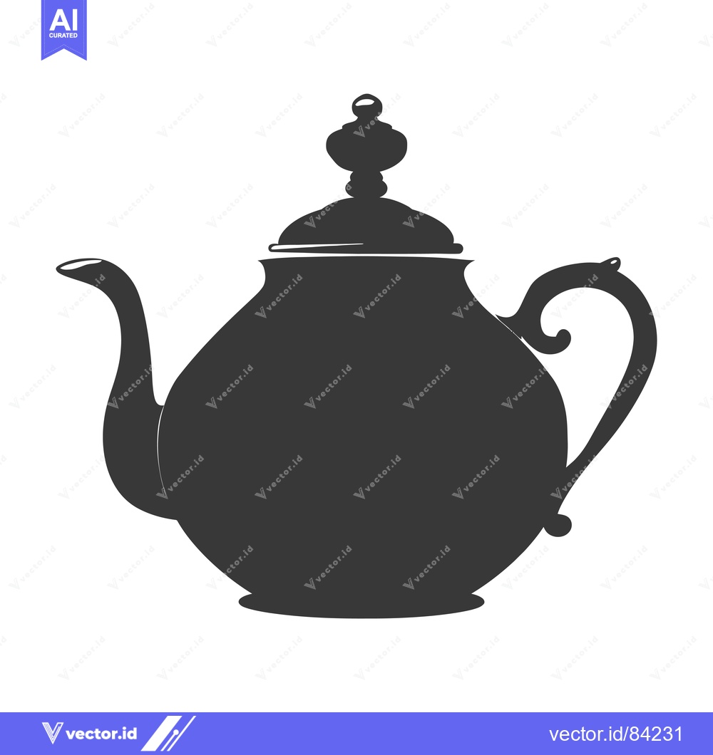 Premium Vector dari Black and White Silhouette of a Teapot with a Lid