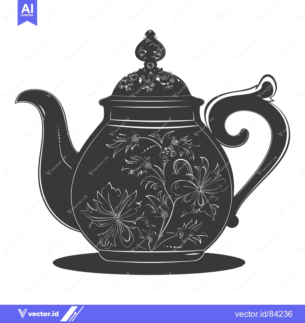 Premium Vector dari Ornate Black and White Teapot with Floral Designs