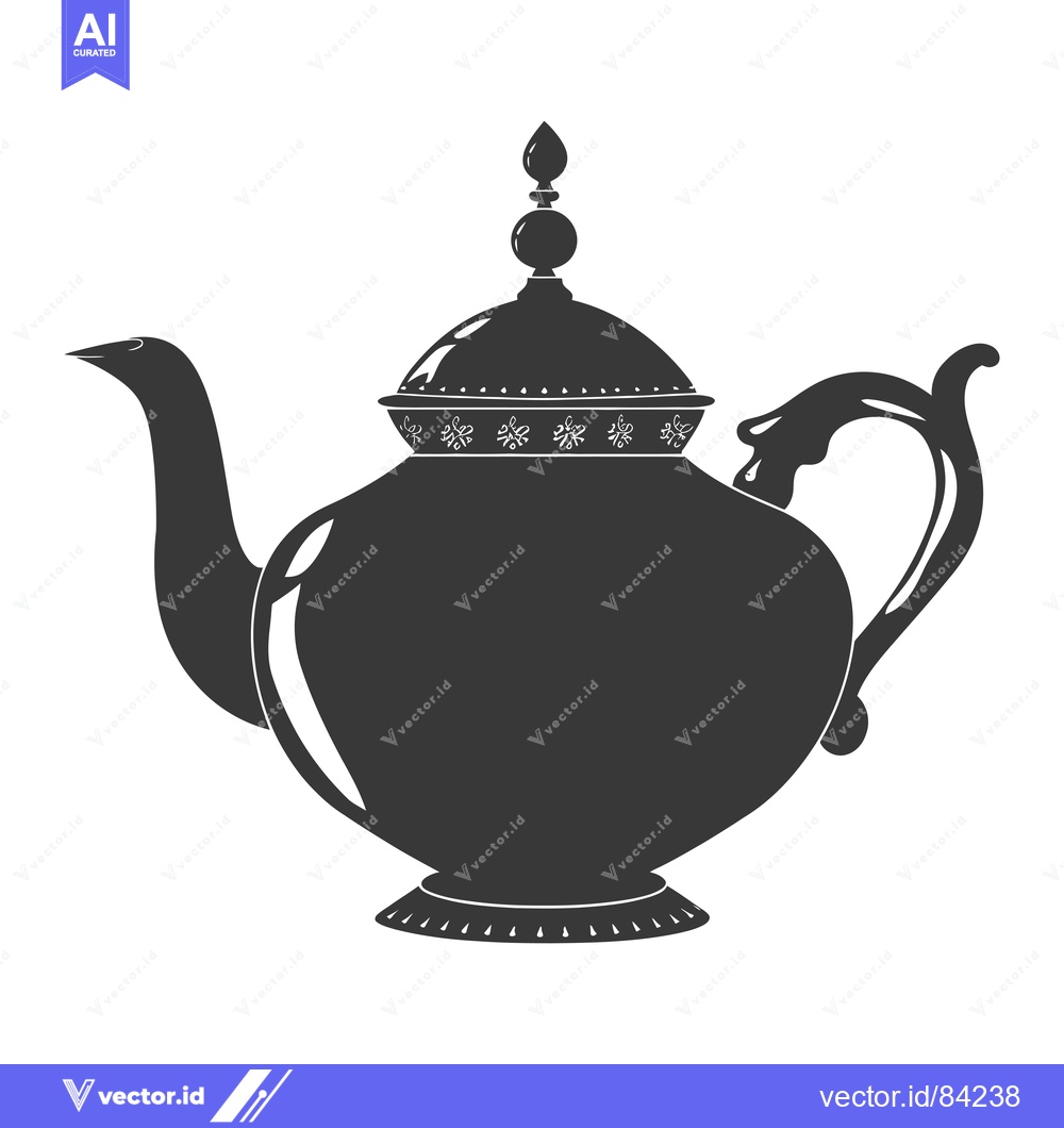 Premium Vector of Ornate Black and White Teapot Silhouette