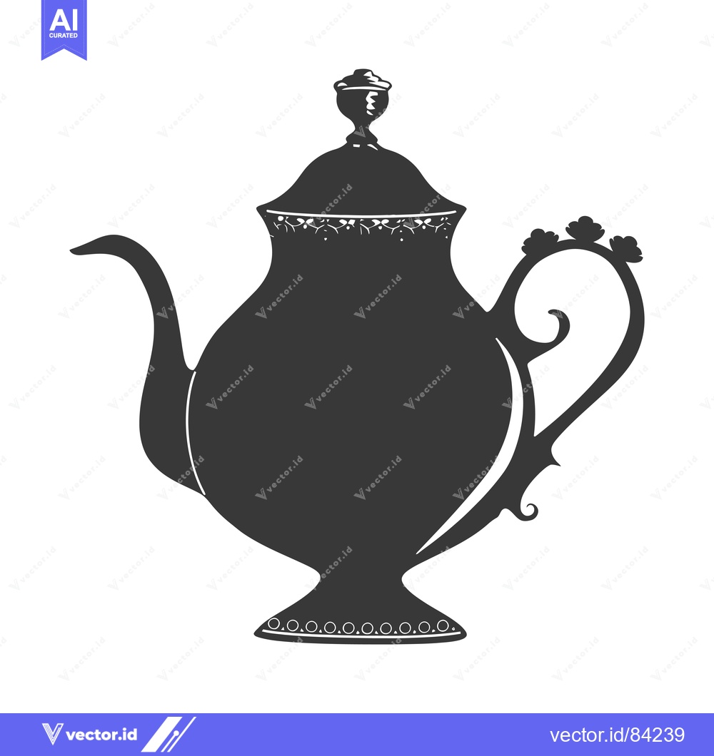 Premium Vector dari Ornate Silhouetted Teapot with Floral Handle