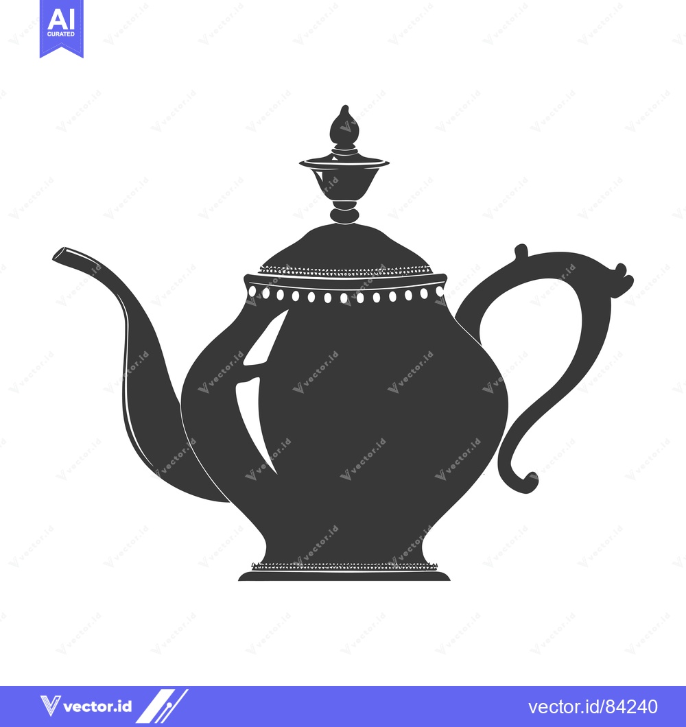 Premium Vector dari Ornate Black Teapot with a Decorative Lid