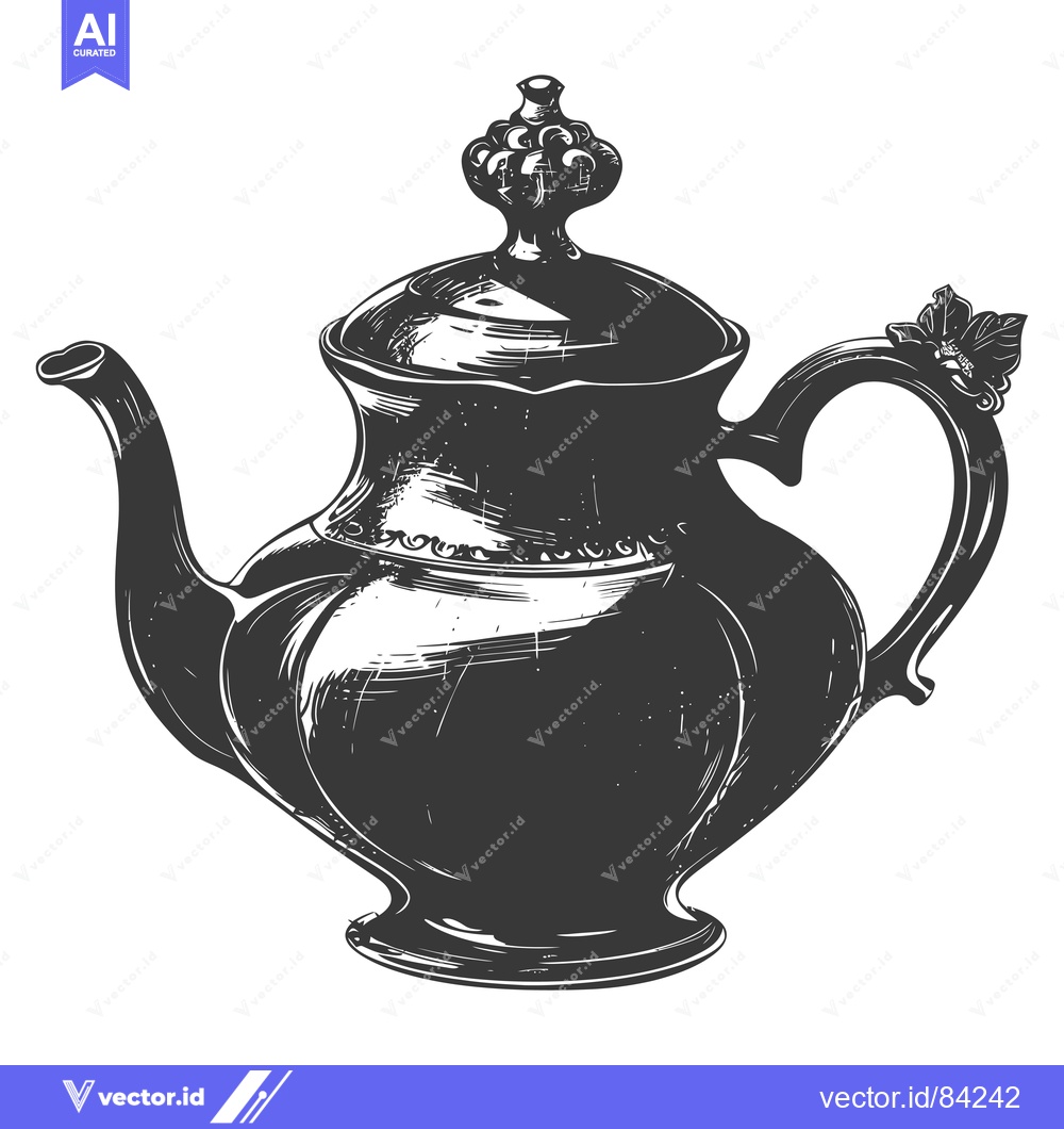 Premium Vector of Hand-Drawn Illustration of an Ornate Silver Teapot