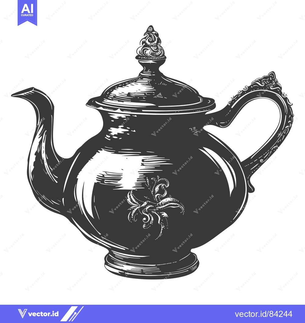 Premium Vector dari Ornate Silver Teapot with Floral Designs