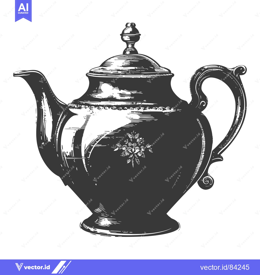 Premium Vector dari Ornate Silver Teapot with Floral Design