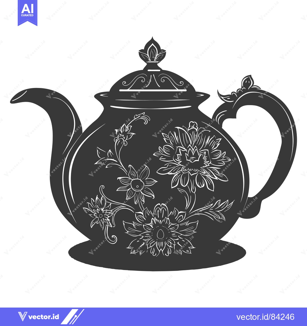 Premium Vector of Ornate Black and White Teapot with Floral Design