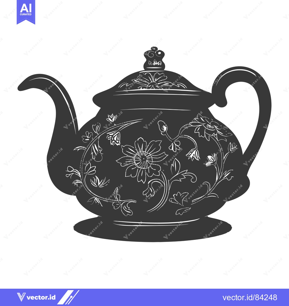 Premium Vector of Ornate Black and White Floral Teapot Silhouette