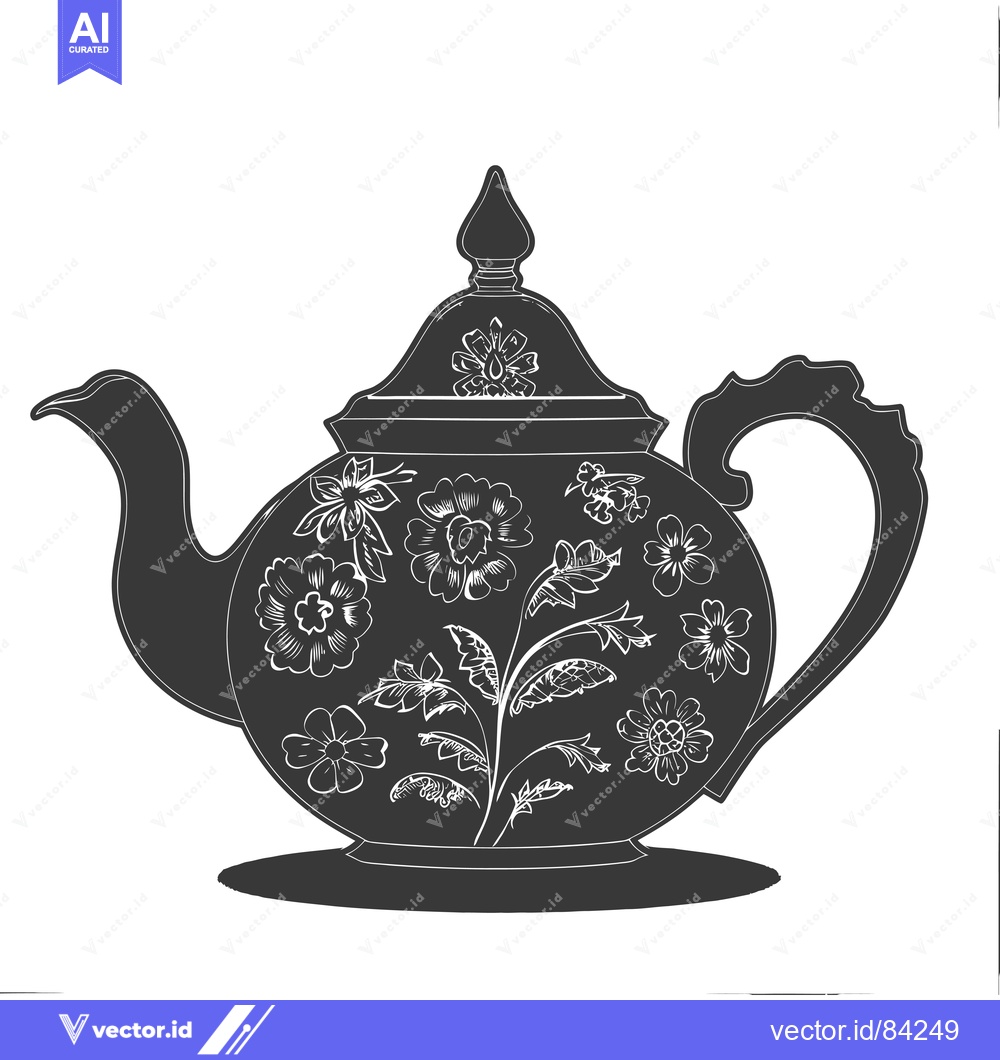 Premium Vector dari A Black and White Illustration of a Teapot with Floral Designs