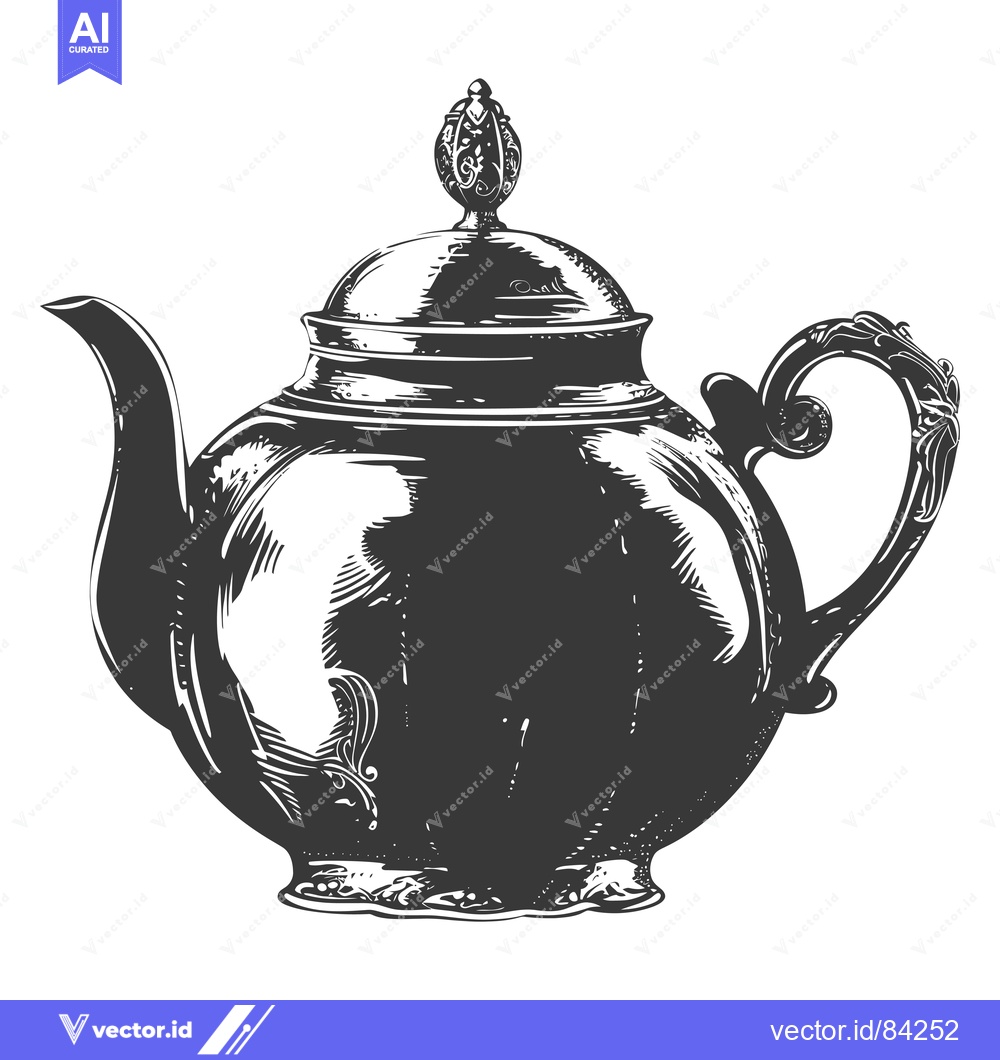 Premium Vector dari A Detailed Hand-Drawn Illustration of an Ornate Teapot