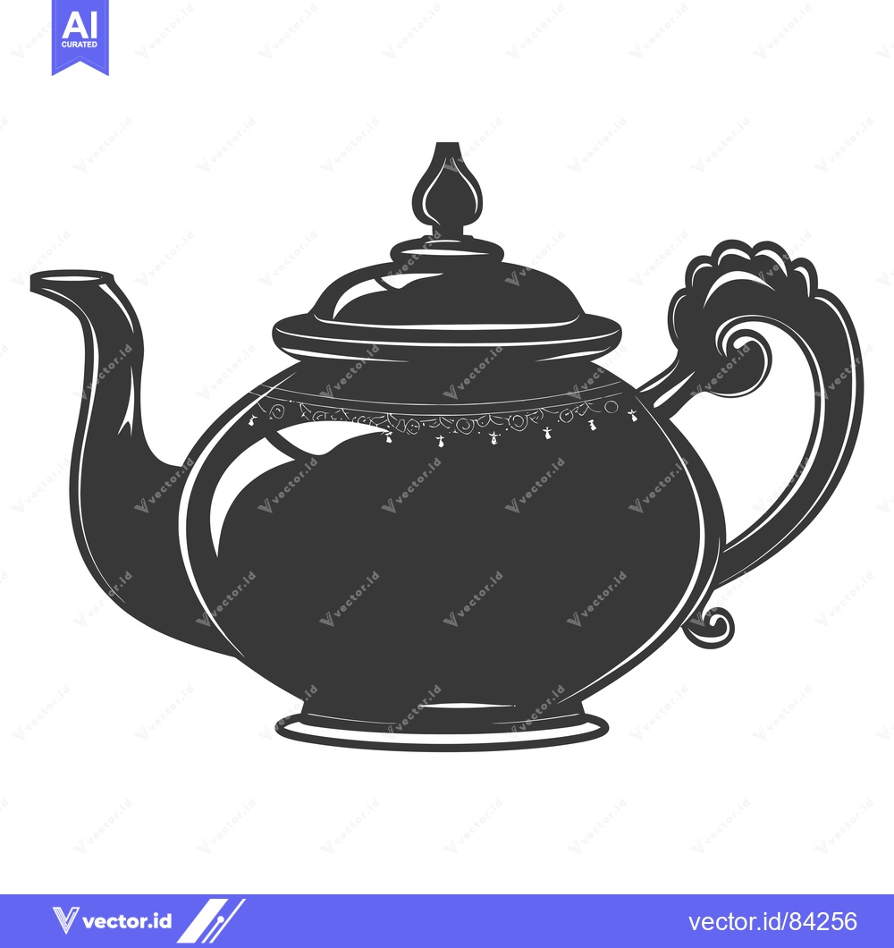 Premium Vector dari Ornate silhouette of a teapot with a bulbous spout and a decorative ha