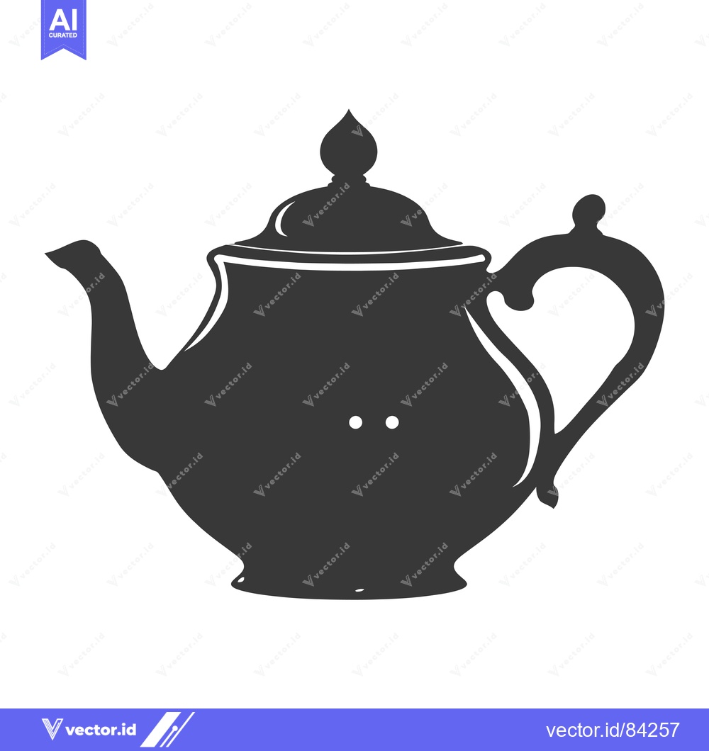 Premium Vector of A black and white silhouette of a classic teapot