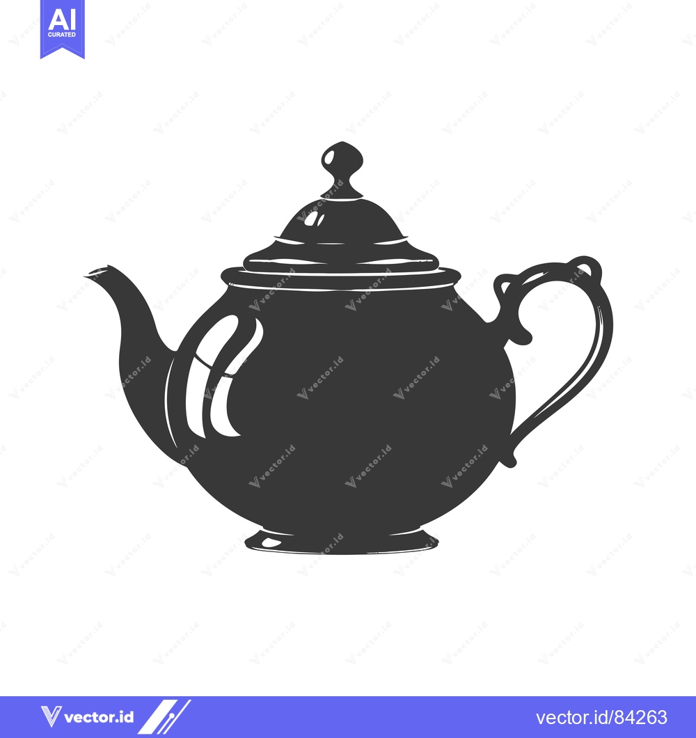 Premium Vector of Black and White Silhouette of a Teapot with a Lid