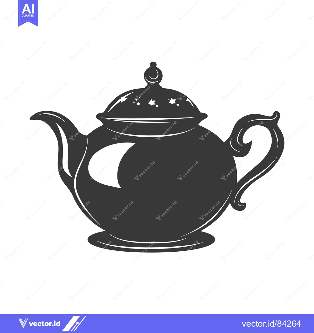 Premium Vector of Black and White Silhouette of a Teapot with Ornate Handle