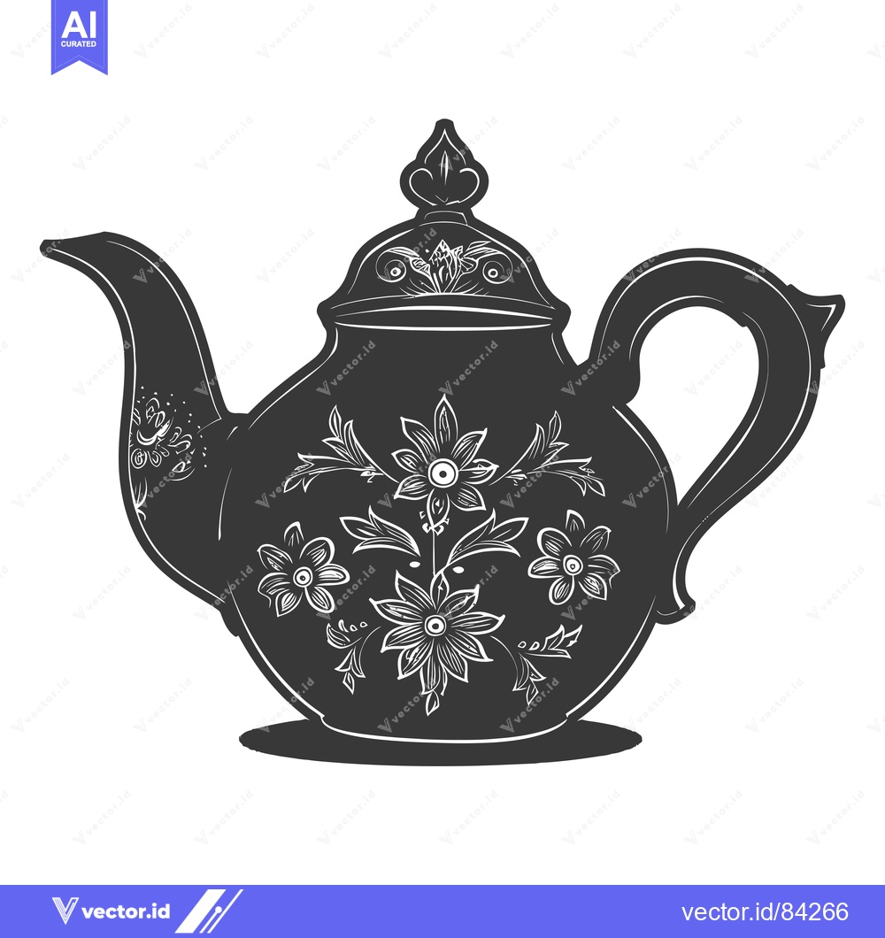 Premium Vector of Black and White Illustration of a Teapot with Floral Design