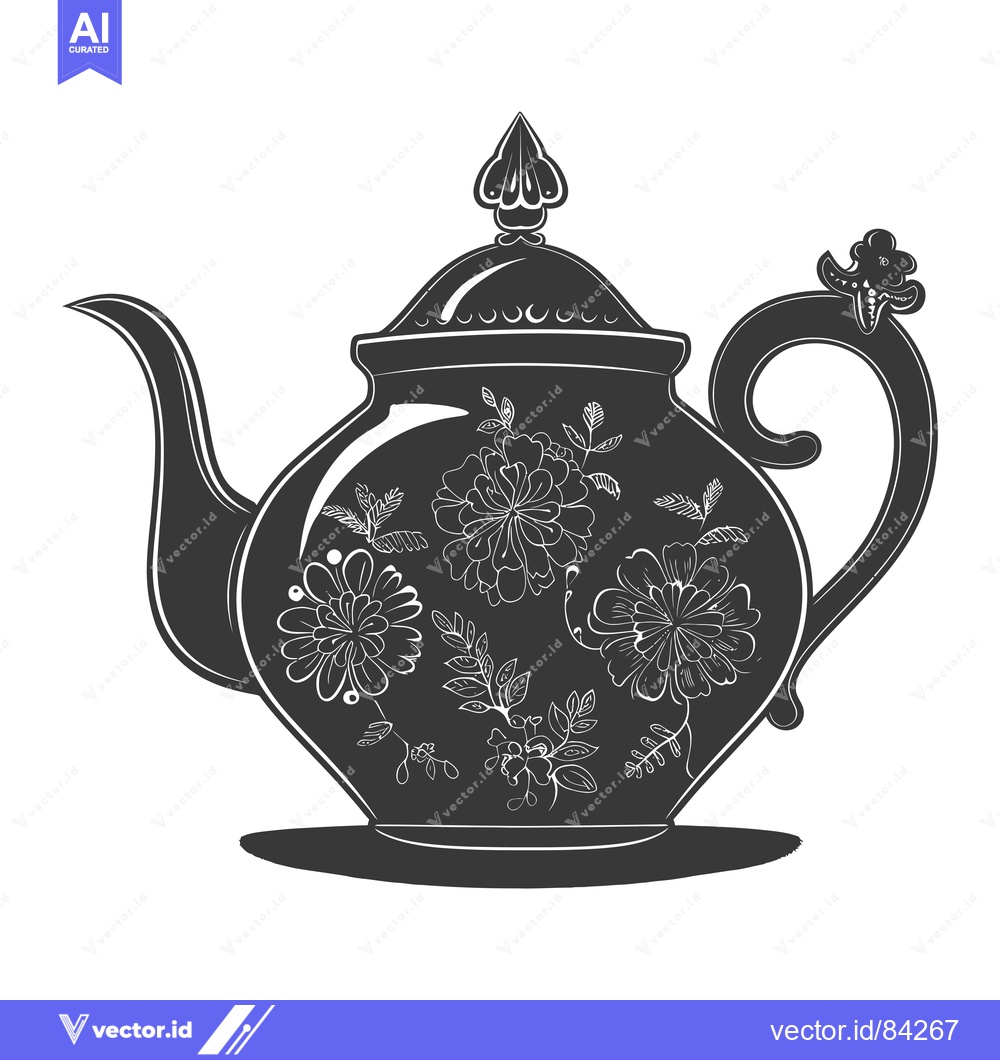 Premium Vector of Ornate Black and White Teapot with Floral Design