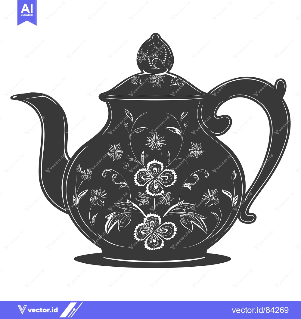 Premium Vector of Ornate Black and White Teapot with Floral Design