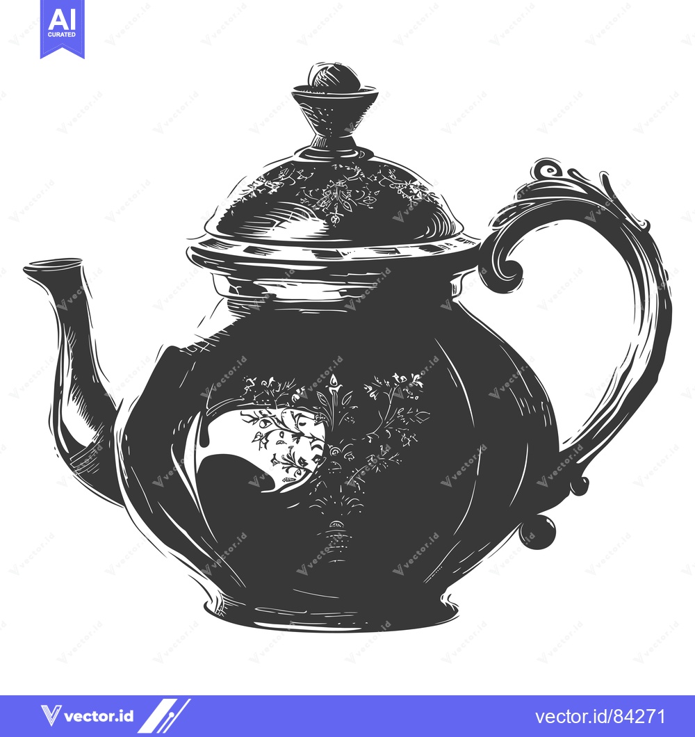 Premium Vector of Hand-Drawn Sketch of a Vintage Teapot with Ornate Design
