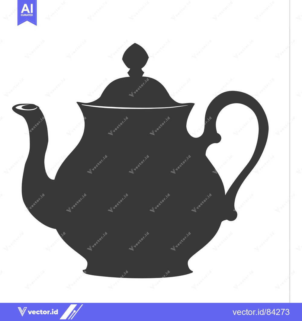 Premium Vector dari Silhouette of a classic teapot with a curved spout and handle