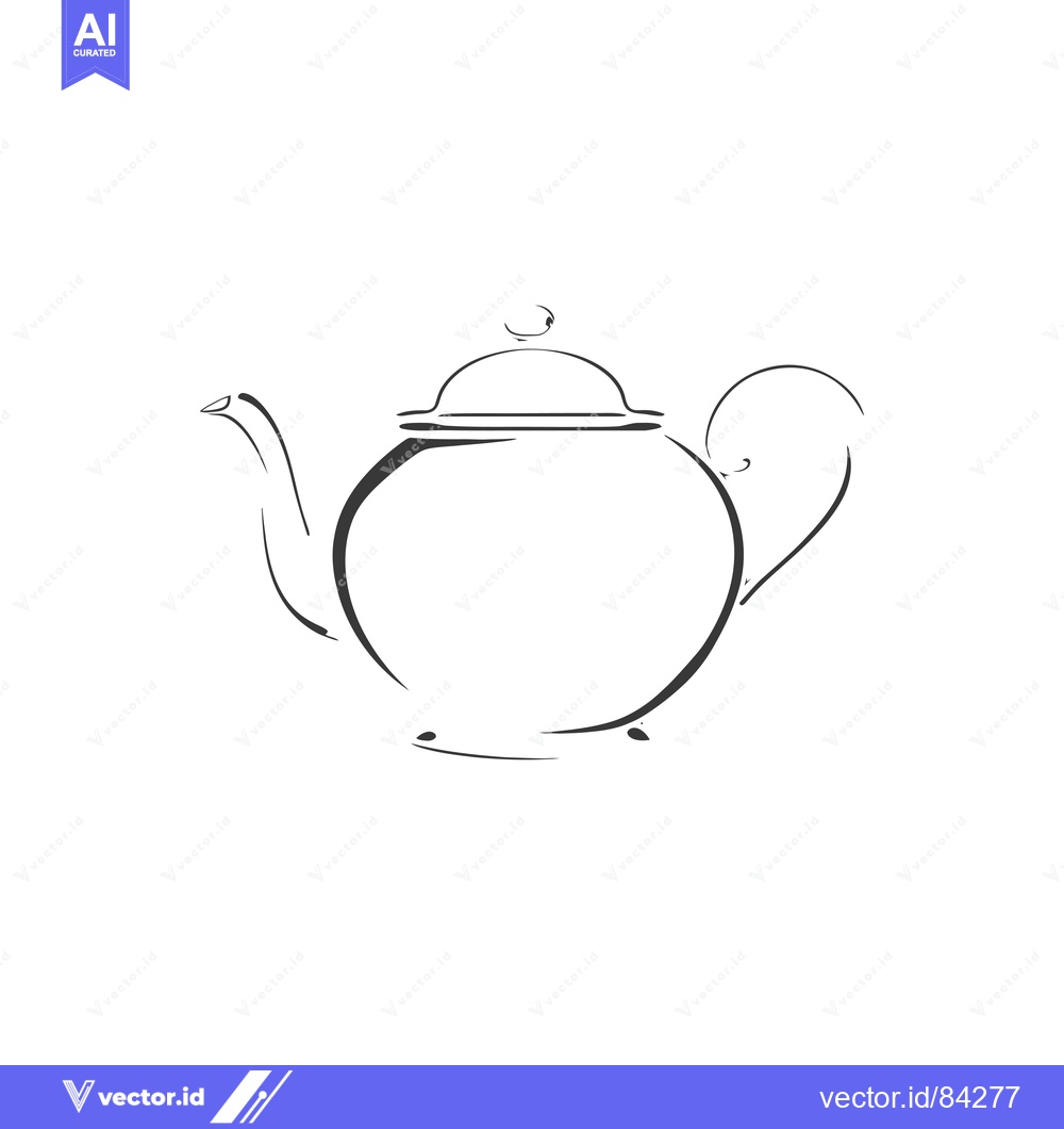 Premium Vector dari Line Drawing of a Traditional Teapot