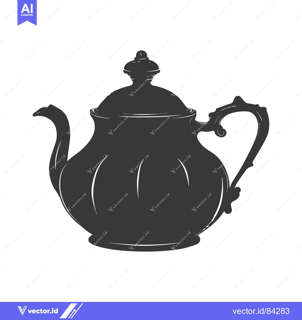 Premium Vector of Silhouette of a vintage teapot with a lid and ornate handle