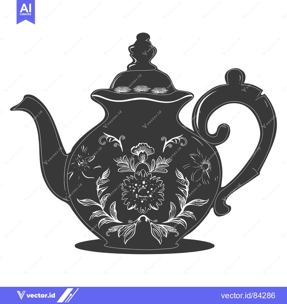 Premium Vector of Ornate Black and White Teapot with Floral Design
